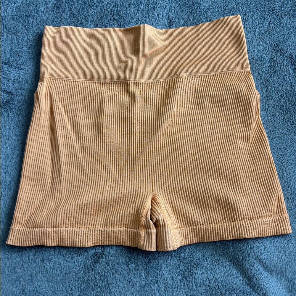 Ribbed Tan High-Waisted Shorts